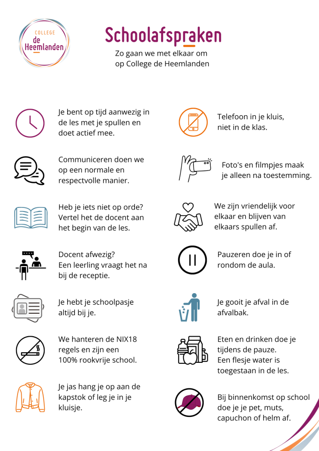 Schoolafspraken op papier van College de Heemlanden Houten
